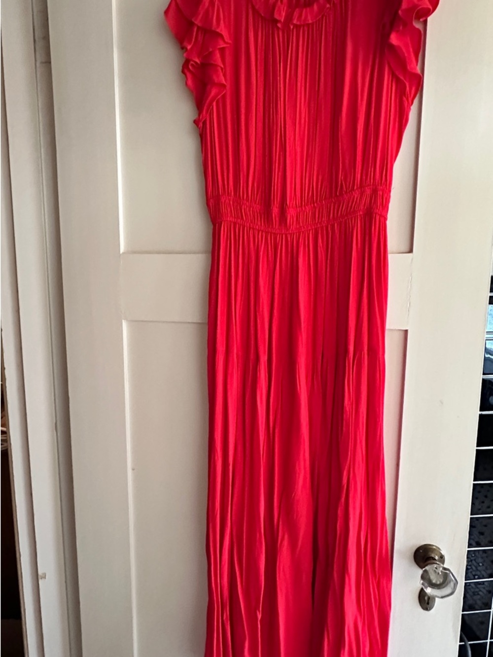 Bright Red Ruffle-Trim Maxi Dress for Women